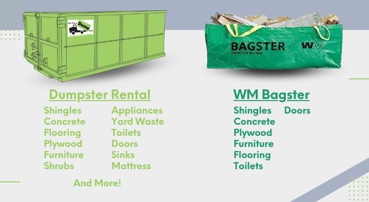 Waste management Bagster pickup vs Dumpster rental